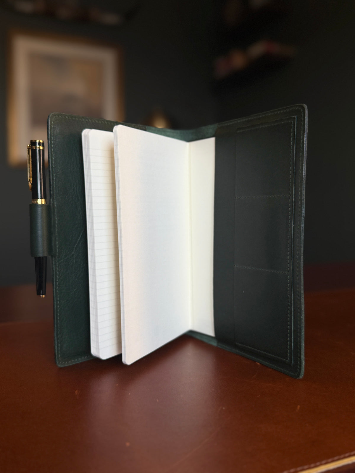 A5 Leather Journal Cover - Olive Woodland