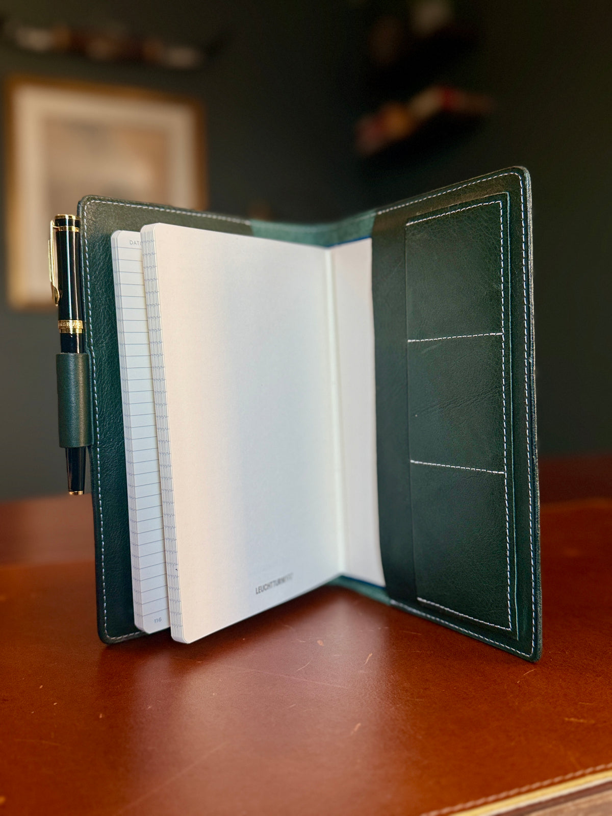 A5 Leather Journal Cover - Olive Woodland